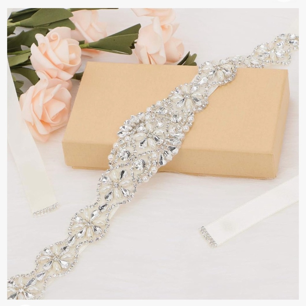 New: Beaded Rhinestone Pearls Wedding Dress Belt Bridal Sash for Bridesmaid